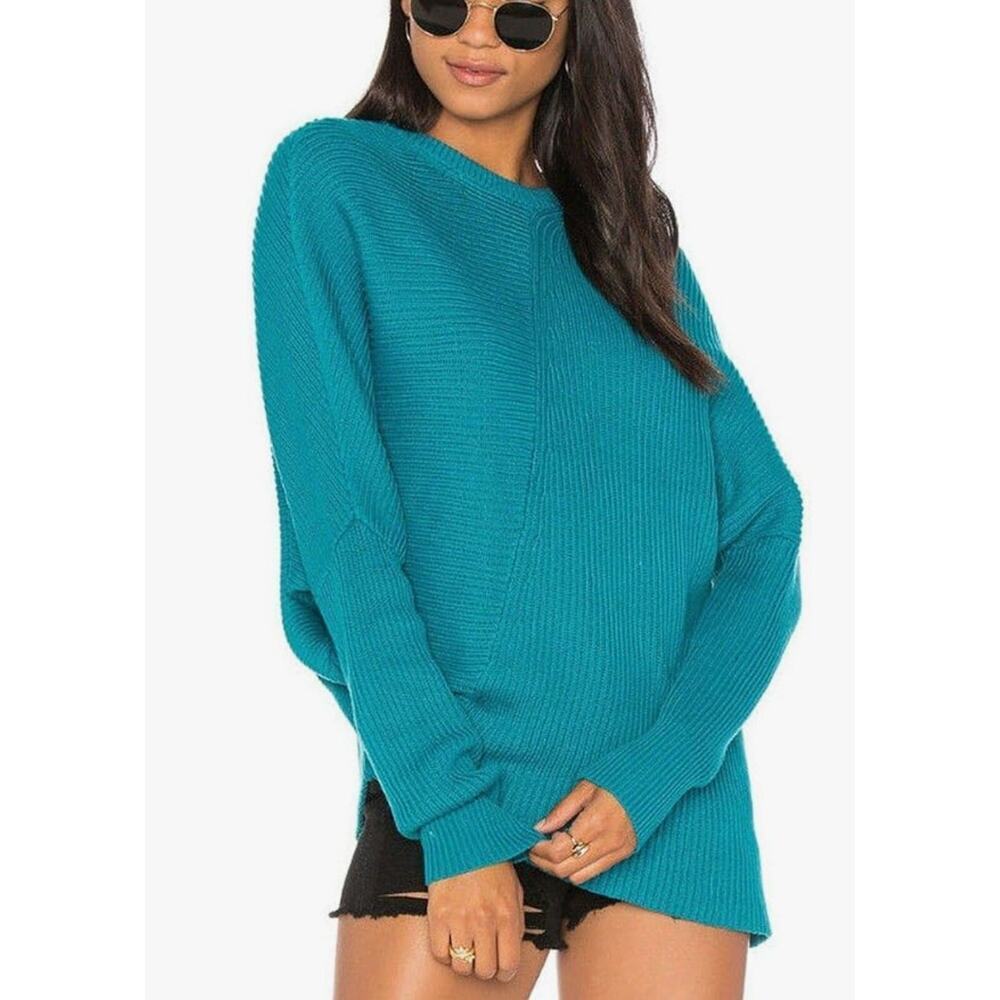 Free People Womens Downtown Ribbed Knit Asymmetrical Pullover Green Size Small